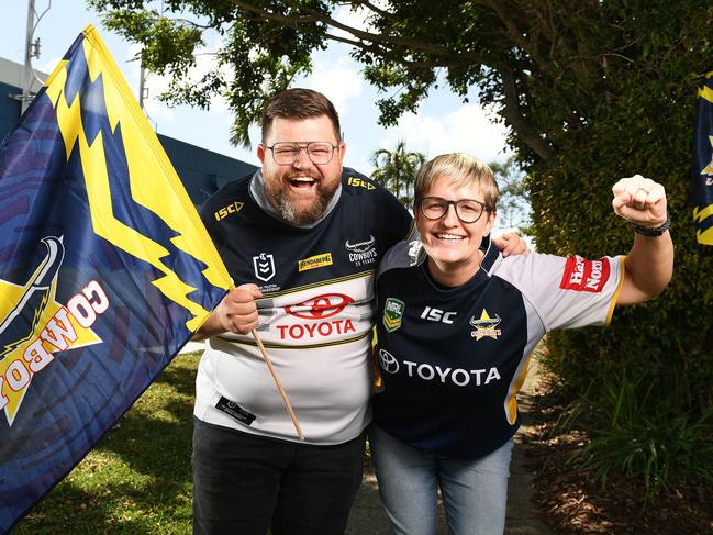 Triple M Breakfast's hosts Cliffo and Kate are pushing people to ditch their uniforms/work clothes this Friday and instead wear a Cowboy's jersey ahead of the semi final game. Picture: Shae Beplate.