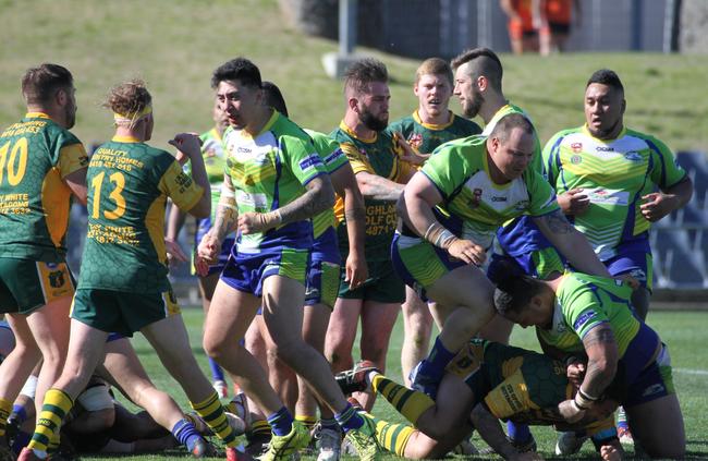 Oran Park Gregory Hills Chargers and Mittagong Lions go toe-to-toe in an all-in brawl in the Group 6 CRL reserve grade grand final. Picture: KBC Attitude Graphics Sports Photography