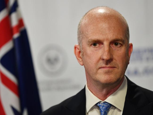 South Australian deputy public health officer Dr Michael Cusack speaks to the media in Adelaide, Thursday, April 16, 2020. The Australian Government has announced even tighter restrictions around social gatherings, and boosted stimulus spending, in attempts to fight off the coronavirus and it's affects on the economy. (AAP Image/David Mariuz) NO ARCHIVING