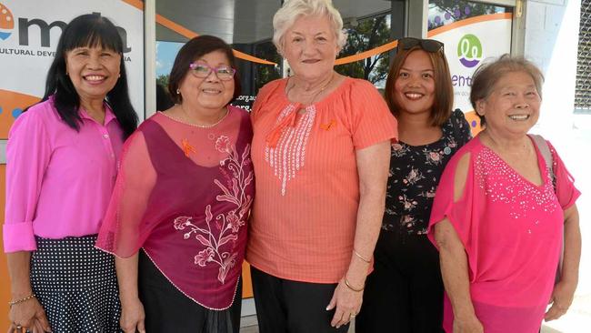 Remy Conway, Linda Esguera, Rose Swadling, Princess May Santos and Gaby Nagel at MDA's Harmony Day celebrations. Picture: Jann Houley