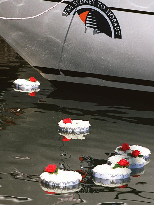 Floral wreaths on the Derwent River in 1998.