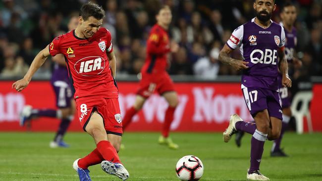 Inspirational Adelaide United captain Isaias has been linked with a move to a Qatari club. Picture: Paul Kane/Getty Images