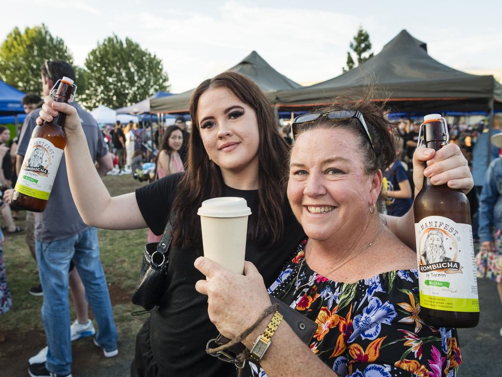 Laura-Rose Kaplick and mum Libby Blackmore with kombucha bought at Twilight Eats at the Windmills, Saturday, November 18, 2023. Picture: Kevin Farmer