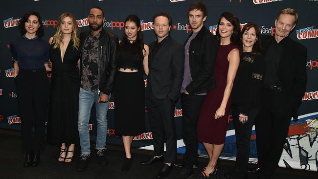 The Legion team at New York Comic Con in October (from left): actors Aubrey Plaza, Rachel Keller, Jeremie Harris and Amber Midthunder, series creator Noah Hawley, actors Dan Stevens and Katie Aselton, producer Lauren Shuler Donner and actor Bill Irwin. Picture: Theo Wargo/Getty Images