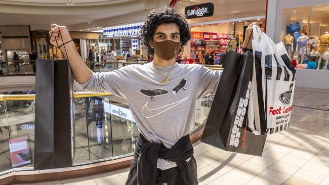 Simeon Roukakis after stocking up when Chadstone opened. Picture: Jake Nowakowski