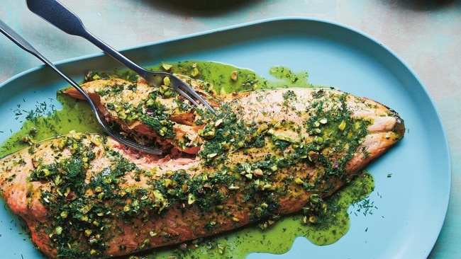 Matilda Brown’s baked salmon with orange, dill and pistachio.