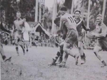 A State of Origin match between NSW and Queensland played in PNG in 1945. Picture: Supplied.