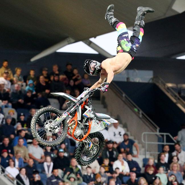 Nitro Circus at Kardinia Park on March 7, 2022. Stunts, crowd reactions, fireworks, plenty of colour. Picture: Mark Wilson