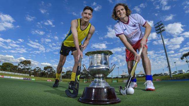 Seacliff’s Connor Spouse and Adelaide’s Angus Fry. Picture: Roy Van Der Vegt