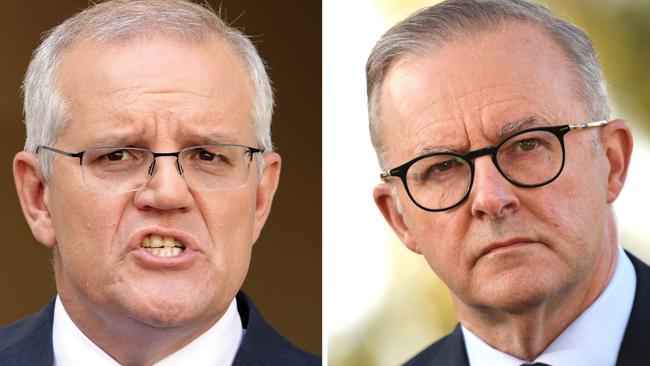 Scott Morrison and Anthony Albanese share an outlook on the Australian economy with a mass-immigration driven approach. Picture: Toby Zerna; Naomi Jellicoe/NCA Newswire