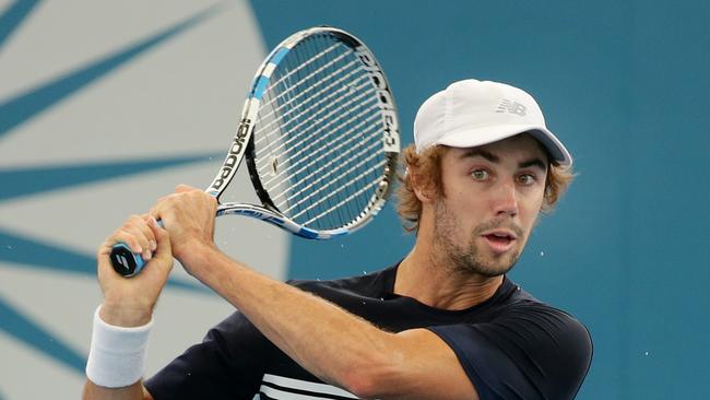 Brisbane International. Jordan Thompson in action playing doubles with Thanasi Kokkinakis. Jordan plays Kei Nishikori in tomorrows Quarterfinal. Pic Mark Calleja