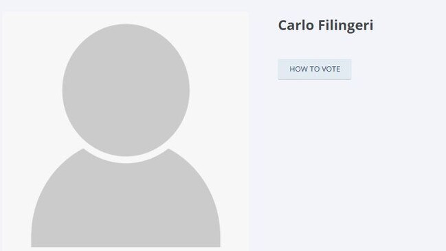 Mr Filingeri’s page on the party website. Photo: United Party Australia