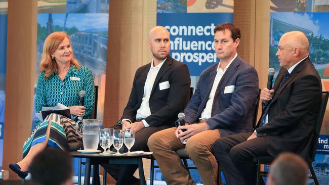 Advance Cairns Roadmap 2035 launch event. Advance Cairns chief executive Jacinta Reddan, EQ Resources operations manager Ryan MacNeill, Jet Zero industrial manager Adam Douglas, and Silica Resources Australia executive chairman Peter Lansom. Picture: Paul Furse - FrontRowFoto.