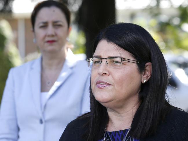 Grace Grace the Education minister, with Annastacia Palaszczuk the QLD Premier at press conference covering the up coming school term, Seventeen Mile Rocks, Monday 13th March 2020 - Photo Steve Pohlner