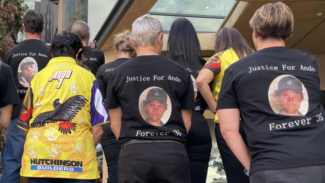 The family of Christopher Anderson, including his daughter and his sister Lisa Conlon, outside Ipswich Courthouse on August 9, 2023. Picture: Nicola McNamara