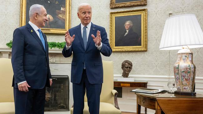 US President Joe Biden meets with Israeli Prime Minister Benjamin Netanyahu in the White House in July. Picture: AFP