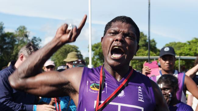 Tikilaru Dockers players celebrate their win during TIFL Grand Final Picture: Keri Megelus