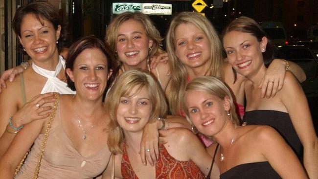 Back:- Marty Chapman, Hollie Garrett, Claire Maley & Larissa Hennessy Front:- Kathleen Geaney, Corinne Leather & Justine Rzonca on Flinders Street East Pic Bryan Lynch AD346017