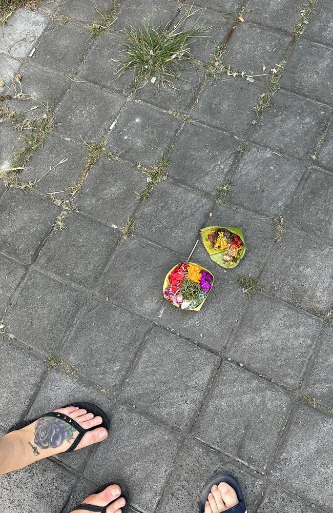 Offerings on the street in Bali called Canang Sari. Picture: Aron Zammit / Facebook