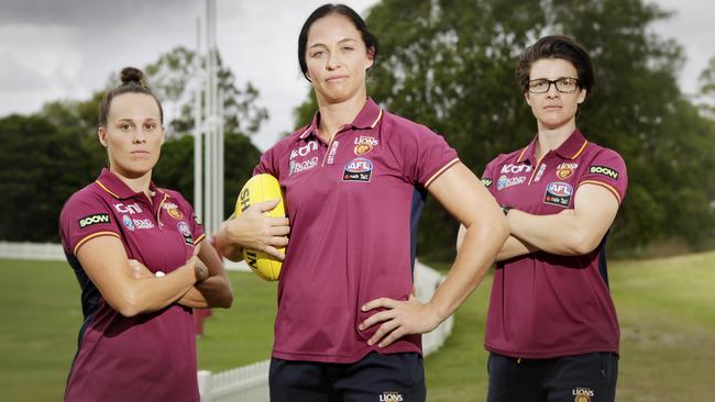 Brisbane's former captain Emma Zielke, new skipper Leah Kaslar and vice-captain Sam Virgo.