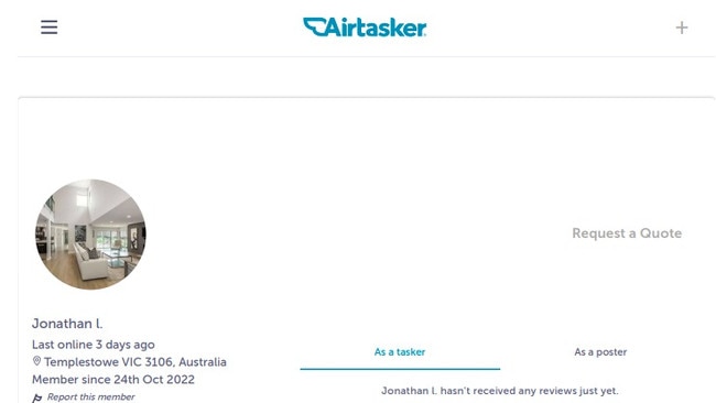 The listing of Paul on Airtasker where it appears a fake name was used.