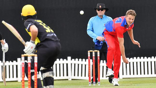 Toombul bowler Connor Sully. Picture, John Gass