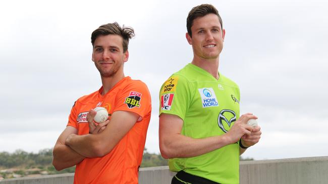 Fast bowlers Jhye Richardson (left) and Adam Milne will unleash their best in Tuesday's BBL game in Canberra.