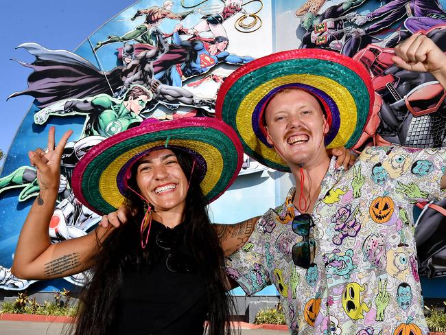 Analice Sacramento and Nathan Weller of Cairns.Families having a good time at Movieworld on the Gold Coast. Sunday December 31, 2023. Picture, John Gass