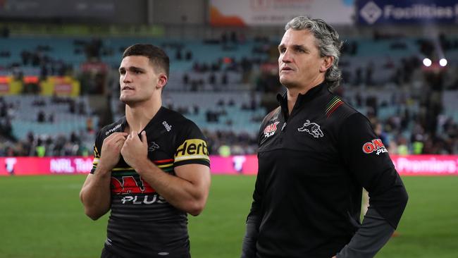 Nathan with his father and coach Ivan Cleary after losing the NRL grand final.