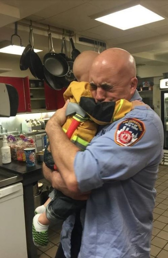 Three-year-old Trucker couldn’t contain his excitement and ran straight into Captain Jim Grismer’s arms.