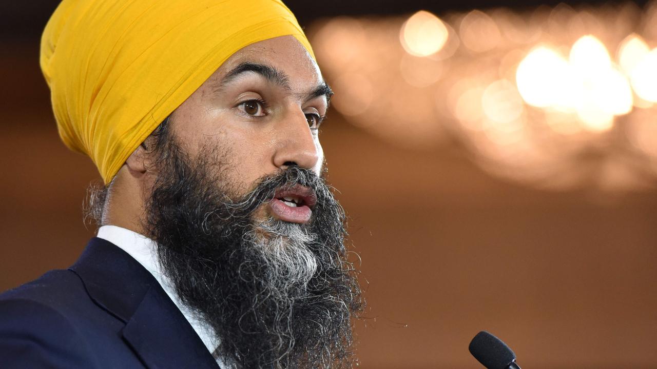 NDP leader Jagmeet Singh could be essential for Justin Trudeau to push through legislation. He is dead set against Alberta’s new oil pipeline. Picture: Don MacKinnon / AFP.