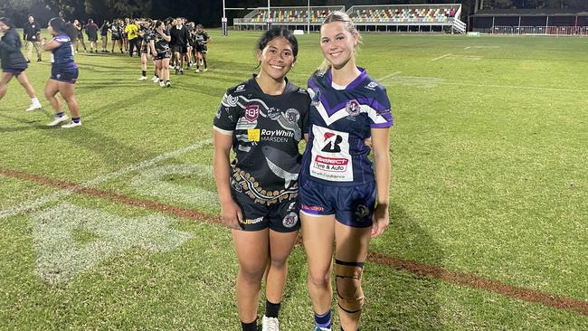 Rae Olomalii, Marsden SHS, who made the Team of the Season, and Bailey Sorbello of Ipswich.