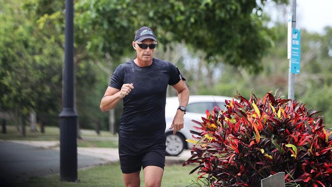 Senior Sergeant Arron Ottaway out jogging on the Gold Coast after facing disciplinary action over a police pursuit. Picture: Nigel Hallett