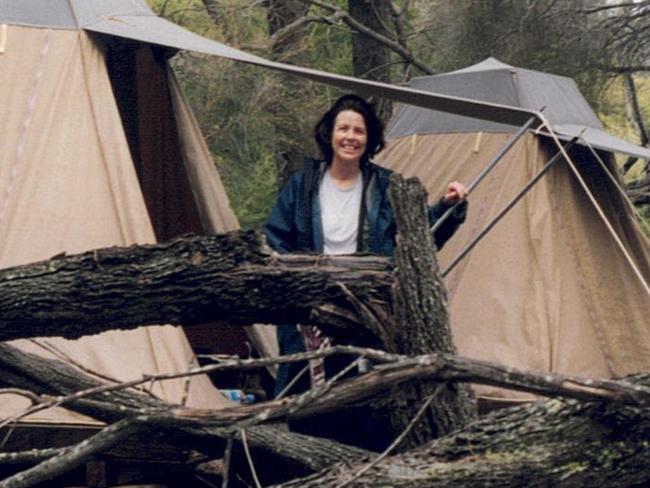 Joan Masterman at the now defunct Cooks Beach standing camp during the early days of the Freycinet Experience Walk.