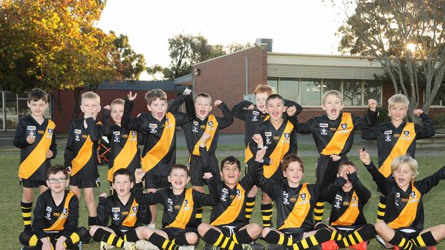 Grovedale Whyte under-9 football team pull their funniest faces. Picture: Alison Wynd