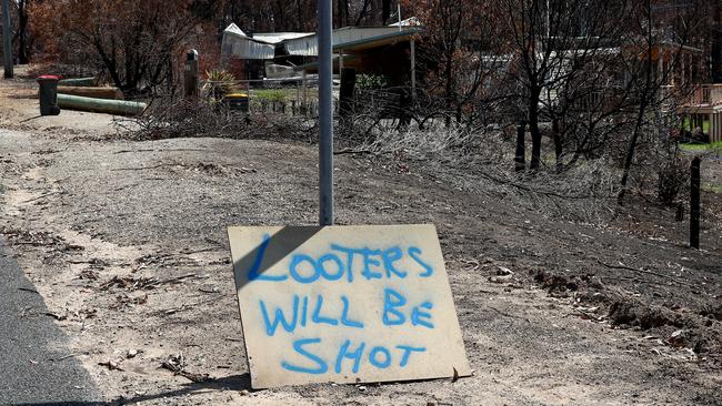 A sign that was posted in Malua Bay during the recent bushfires. Picture: Toby Zerna