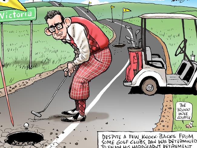 A Mark Knight cartoon referencing Dan Andrews’ golf obsession.