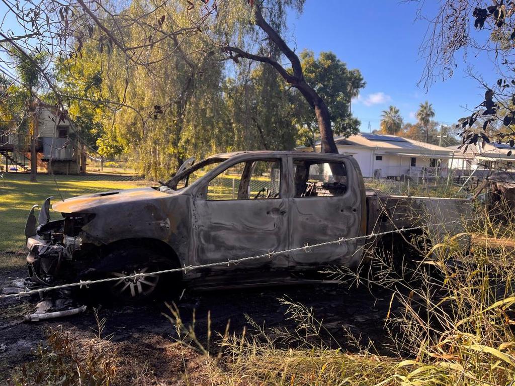 An alleged stolen vehicle was abandoned and set on fire in a laneway in Boggabilla.