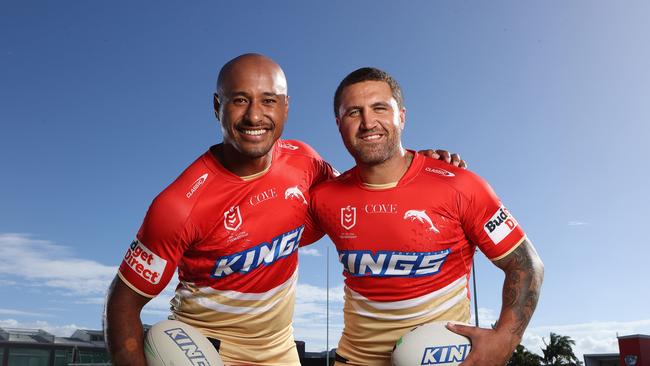 Kaufusi and Kenny Bromwich want to win a premiership with the Dolphins. Picture: Liam Kidston