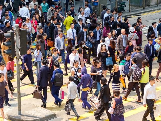 Busy pedestrian crossing at Hong Kong