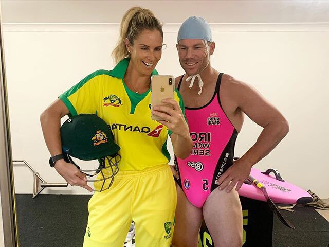 Image is taken from the Instagram account of Candice Warner wife of Australian cricketer David Warner. "candywarner1VerifiedSwitching it up on a Monday. @davidwarner31 looking the goods in my old racing costume. #fun #switchitupchallenge"