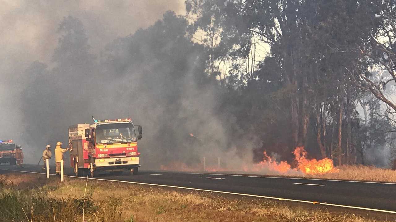 Emergency services work to control a fire at Grantham. Picture: Clinton Williams