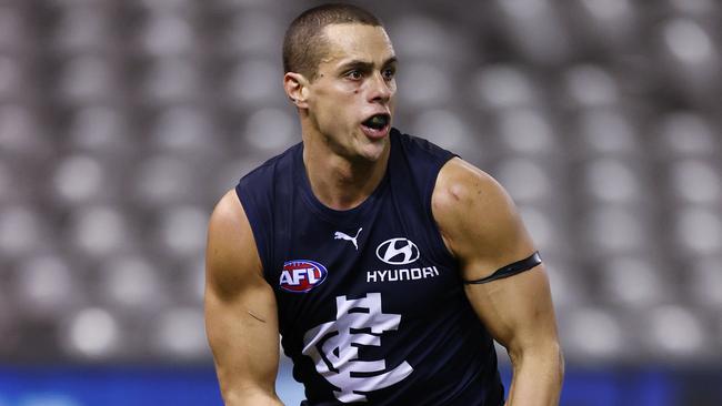 AFL Round 21. Carlton vs Gold Coast Suns at Marvel Stadium, Melbourne. 07/08.2021. Ed Curnow of the Blues. Pic: Michael Klein