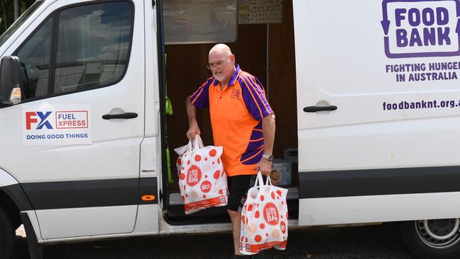 Peter Chandler arrives with supplies for evacuees  from Food Bank. The Foskey Pavillion at the Darwin Showgrounds has been converted to emergency shelter for many who were evacuated from the path of Tropical Cyclone Trevor. Picture: Katrina Bridgeford