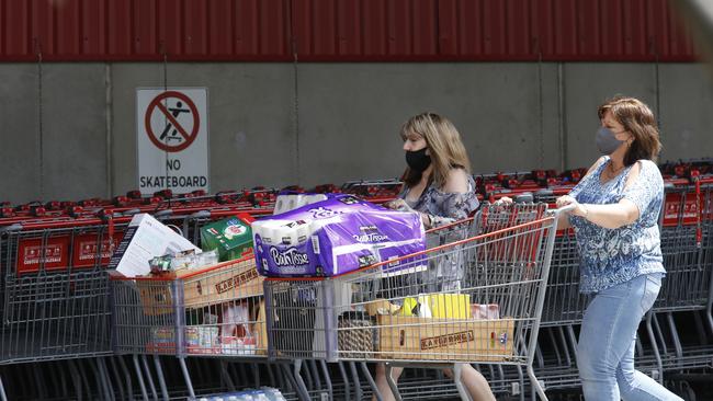 Costco Docklands shoppers buying toilet paper. Picture: David Caird.