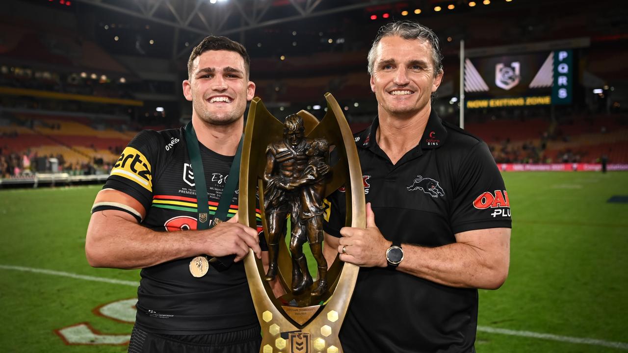 Nathan Cleary was handed a fine for acting in a disrespectful manner towards the Provan-Summons trophy. Picture: NRL Images