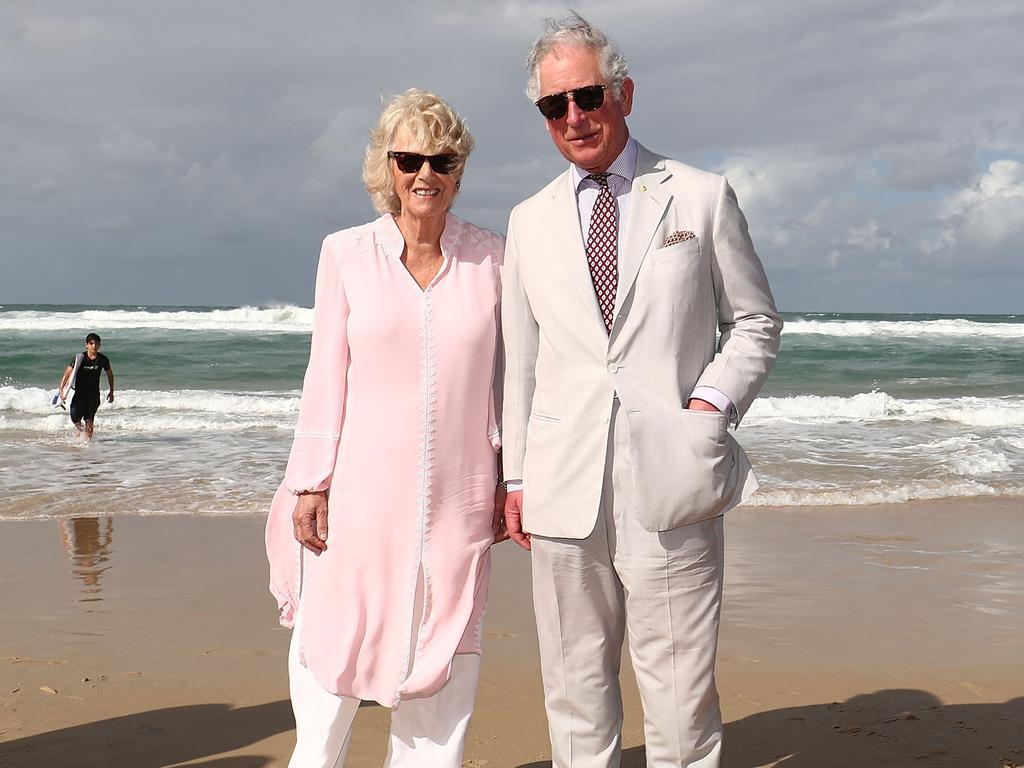 Camilla and Charles on Broadbeach, on the Gold Coast on April 5, 2018. Picture: Mark Metcalfe/Getty Images
