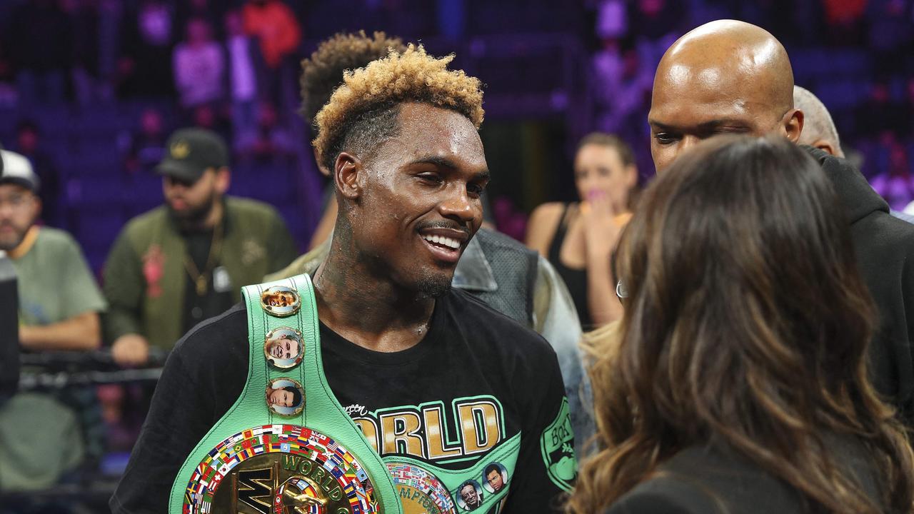 (FILES) In this file photo Jermell Charlo defeats Tony Harrison for the WBC World Super Welterweight Championship at Toyota Arena on December 21, 2019 in Ontario, California. - Triple world champion Jermell Charlo fights for an undisputed global super welterweight crown on July 17, 2021 when he faces Argentina's Brian Castaño at San Antonio, Texas. The showdown of 31-year-old fighters marks the first time all four major 154-pound crowns -- Charlo's WBA, WBC and IBF titles and Castaño's WBO belt -- will be at stake in the same bout. (Photo by Meg Oliphant / GETTY IMAGES NORTH AMERICA / AFP)