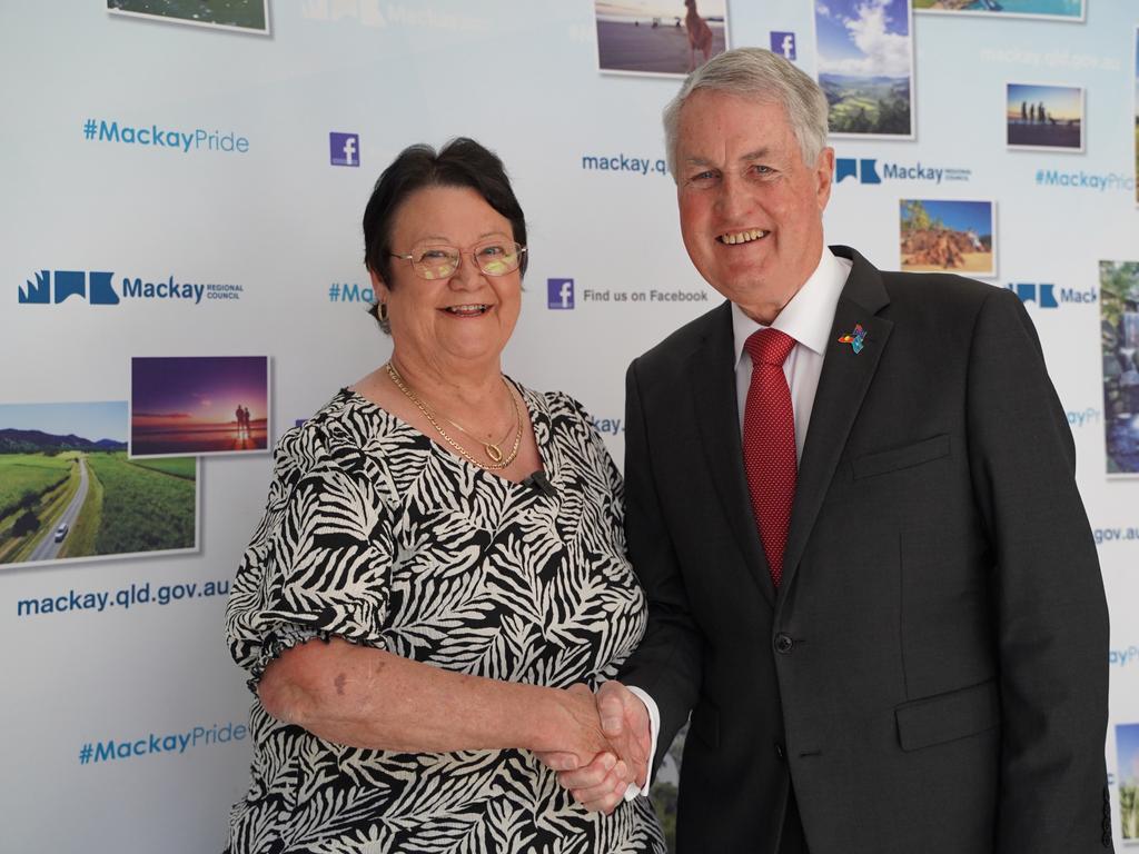 Mackay Regional Council Mayor Greg Williamson with newly elected deputy mayor Karen May, August 7, 2024. Picture: Heidi Petith