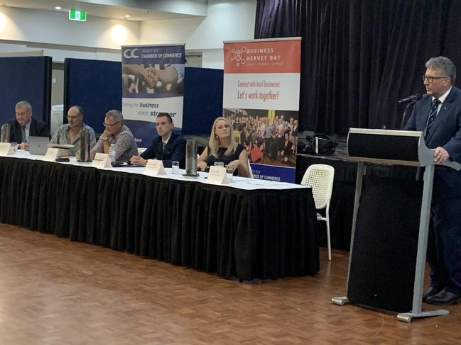 Incumbent Hinkler MP Keith Pitt speaks during the Meet the Candidate event in Hervey Bay on Thursday night.